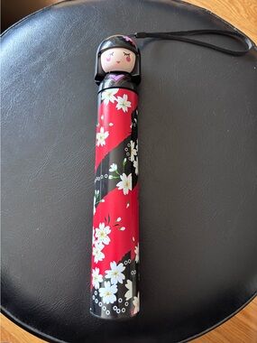 Kokeshi Doll Umbrella - Red & Black Floral